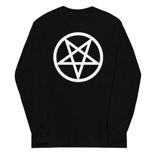 White Classic Inverted Pentagram Occult Symbol Long Sleeve Shirt
