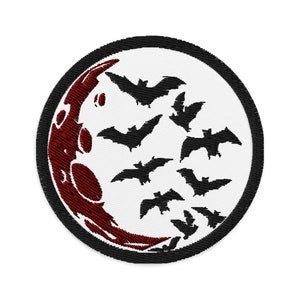 Flying Bats over Blood Moon Embroidered Patch