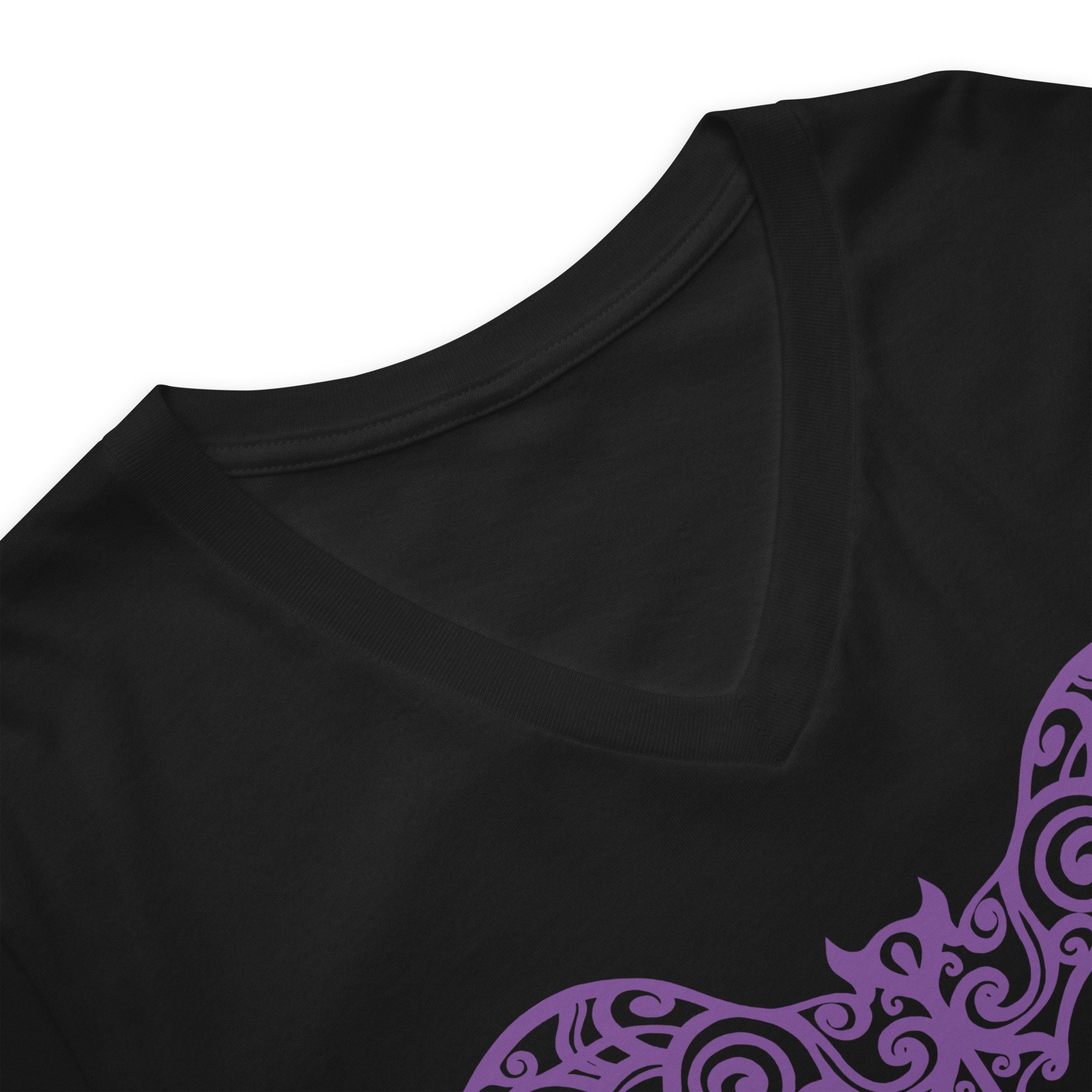 Discover Gothic Wrought Iron Style Vine Bat Womens Short Sleeve V-Neck T-Shirt Purple Print