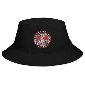Odin Hammer Viking Runes Embroidered Bucket Hat God of War
