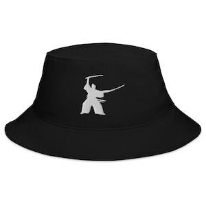 Samurai Two Sword Technique Embroidered Bucket Hat Miyamoto Musashi