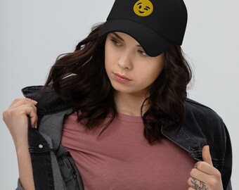 Casquette Baseball Noire Brodée Emoji X Eyes - Réglable, Style Décontracté