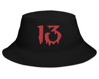 Bloody Number Thirteen 13 Lucky Halloween Embroidered Bucket Hat