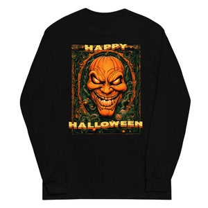 Happy Halloween Carved Evil Pumpkin Face Long Sleeve Shirt