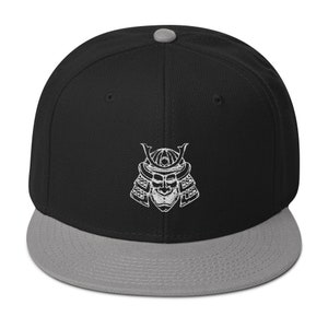 Samurai Warrior Mask Embroidered Flat Bill Cap Snapback Hat