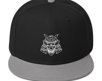 Samurai Warrior Mask Embroidered Flat Bill Cap Snapback Hat