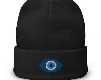 The Curse of the Evil Eye Embroidered Cuff Beanie Supernatural Glare