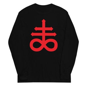The Leviathan Cross of Satan Occult Symbol Long Sleeve Shirt Red Print