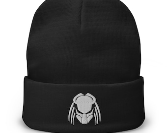 Predator Alien Hybrid Embroidered Cuff Beanie Predalien Creature