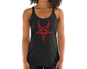 Red Melting Inverted Pentagram Black Metal Style Damen Racerback Tank Top Shirt