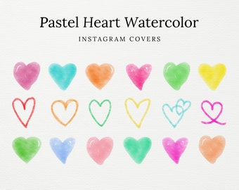 18 Pastel Heart Watercolor Instagram Highlight Covers, IG Story Highlight Icons Story Covers IG Branding Color Palette for Valentines Day