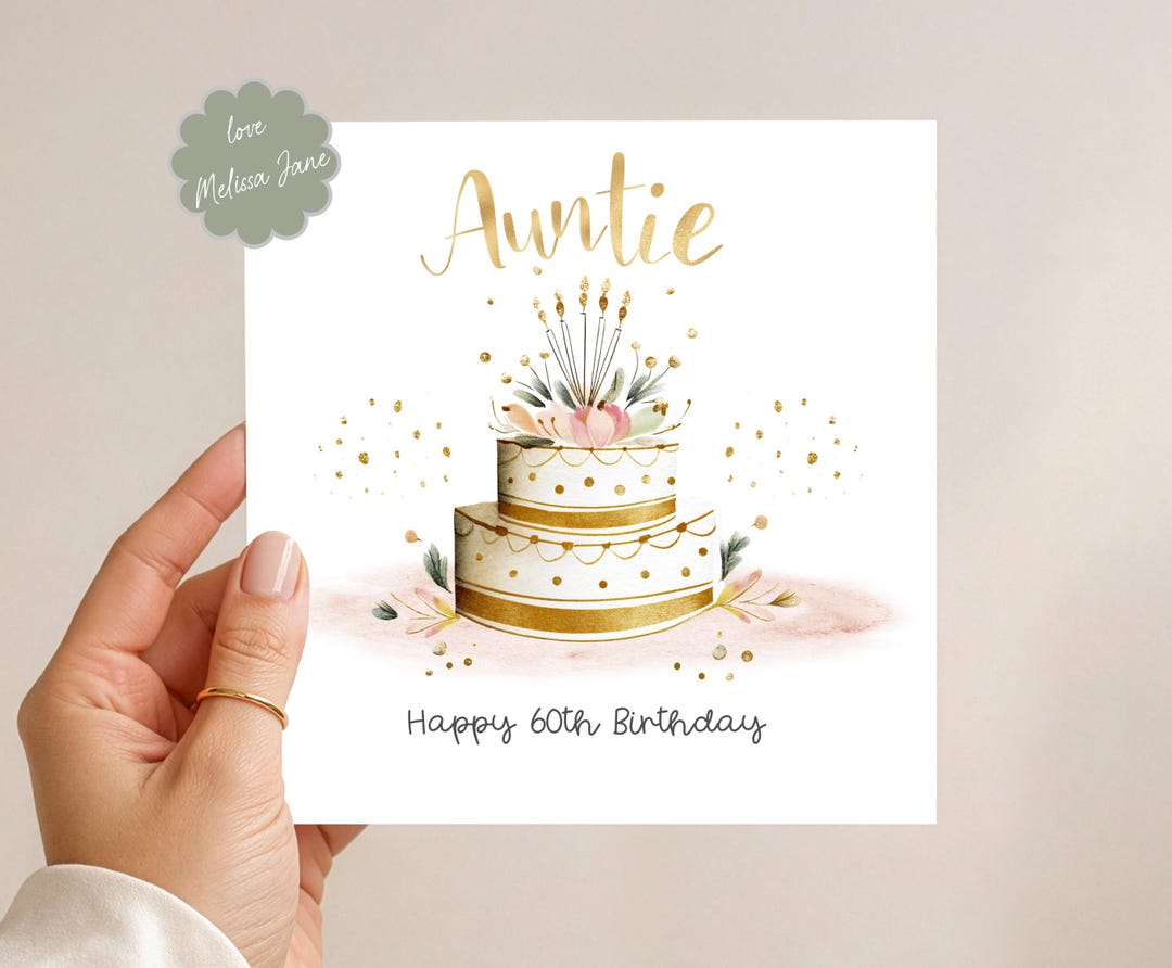 Auntie Birthday Card : Gold Cake Design - Personalised With Any Age ...