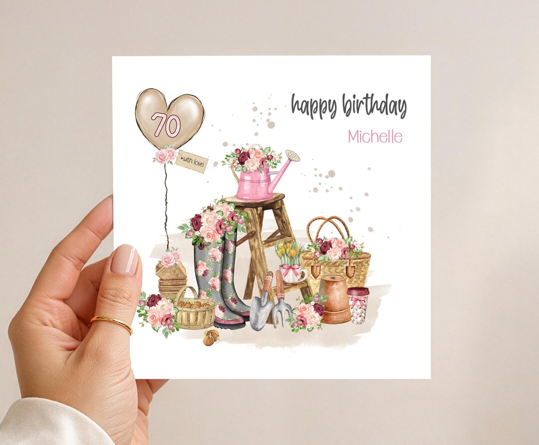 Personalised 70th Birthday Card : Gardener Themed - for Her - Garden ...