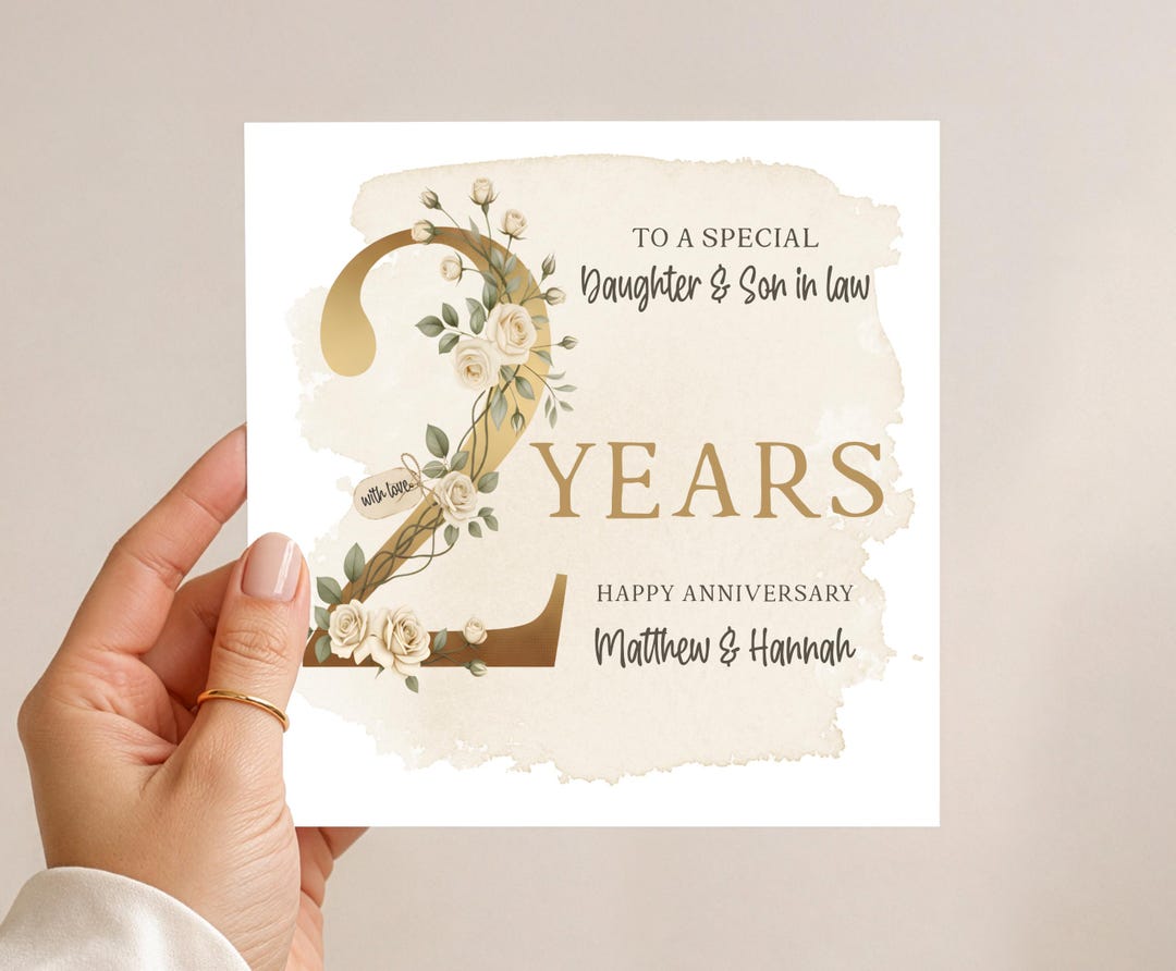 Daughter & Son in Law Personalised 2nd Wedding Anniversary Card - Gold ...