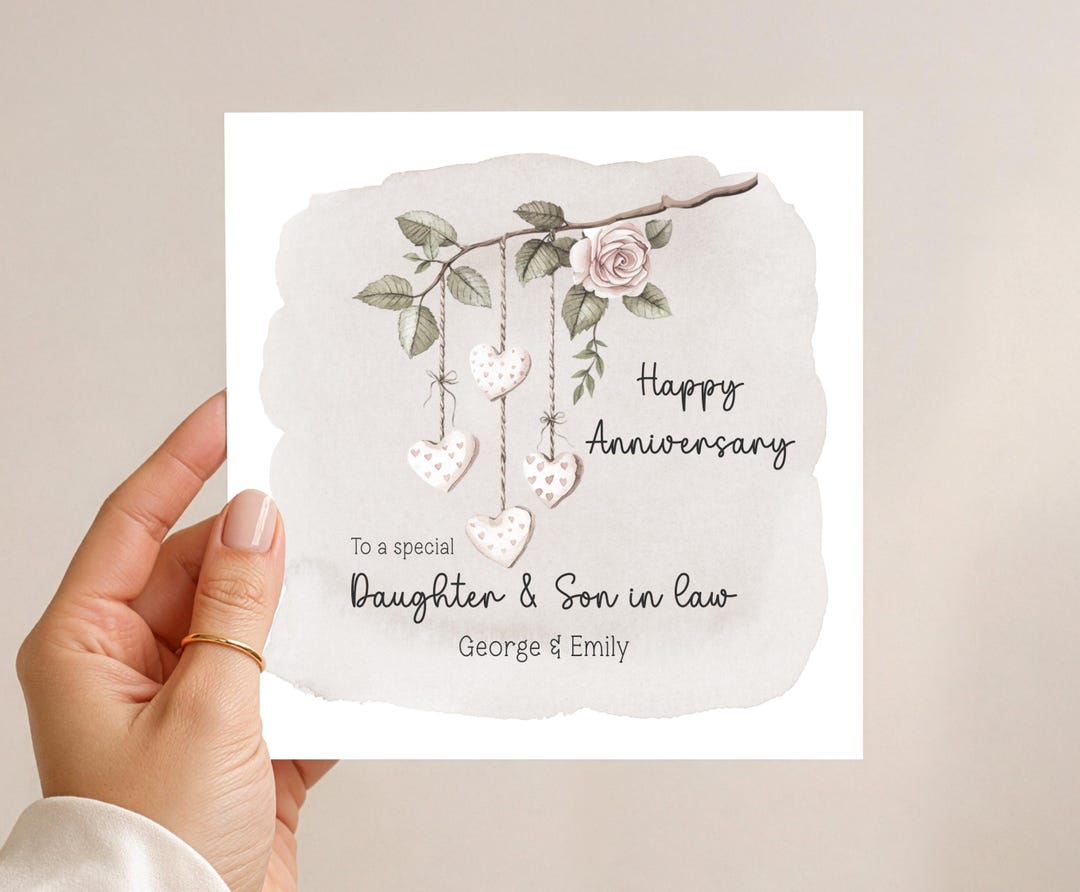 Daughter & Son in Law Personalised Wedding Anniversary Card - Rustic ...