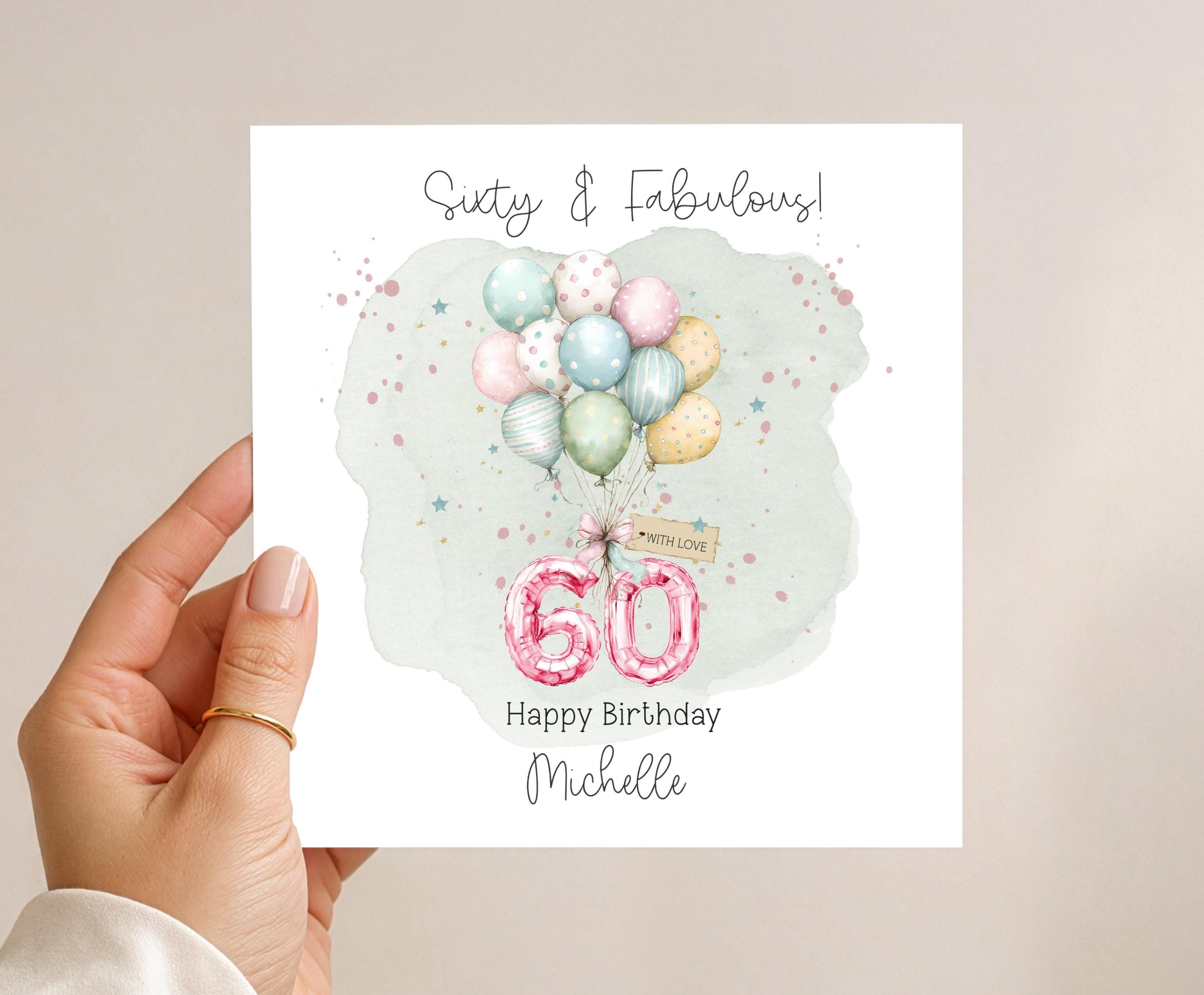 Personalised 60th Birthday Card for Her: Pastel Pink Balloons - Fab ...