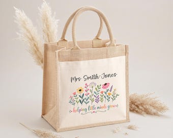Personalised Teacher Jute Bag Gift, Lunch Bag,  Appreciation, Childminder, Nursery