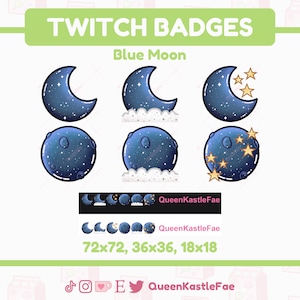 Twitch Sub Badges | Moon Sub Badges Twitch/Discord/etc | Kawaii, Full Moon, Crescent Moon, Celestial, Starry, Blue Moon