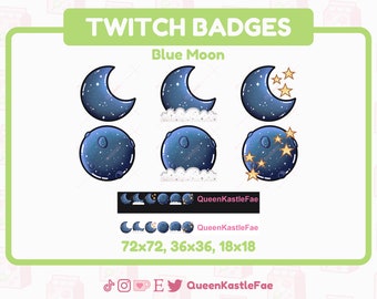 Kawaii Moon Twitch Sub Badges | Crescent, Full Moon (Digital File)
