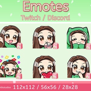 Twitch Emotes | Brown Eyes | Brunette Haired Girl Emote Pack Twitch/Discord/etc | Kawaii, Chibi