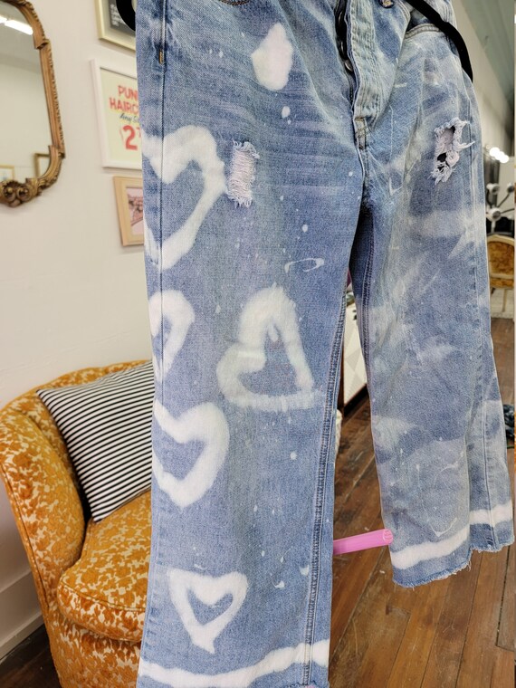 Bleach Dyed Heart Jeans - Etsy