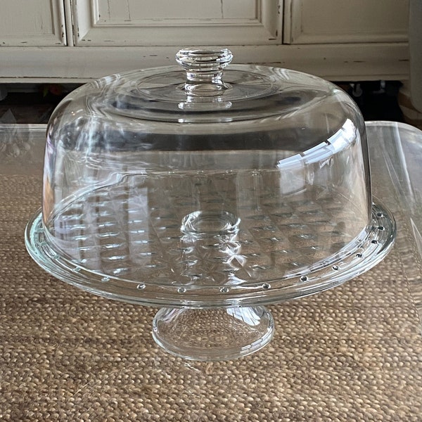 Large Glass Covered Pedestal Cake Stand Vintage