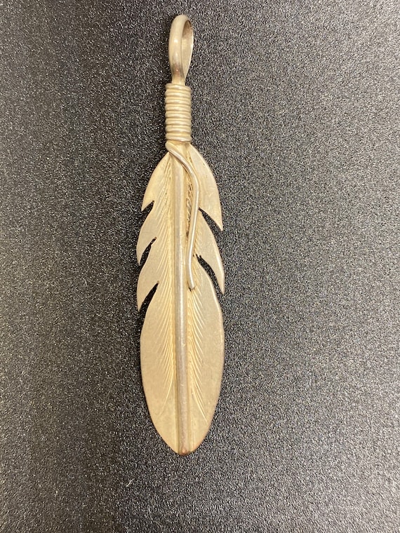 H Mace Sterling Navajo Feather Pendant