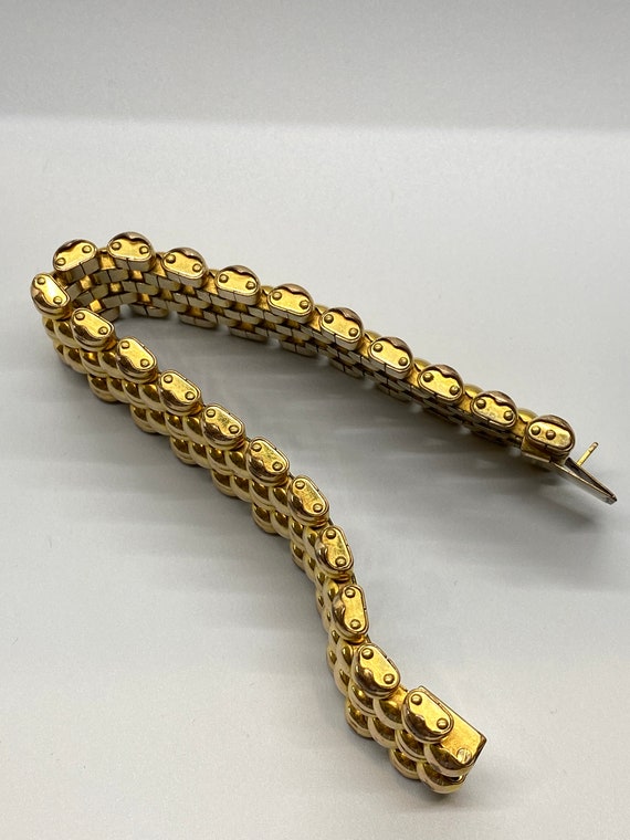 5 Row Panther Link Bracelet 1940's Swiss Plaque ORL 20 Microns