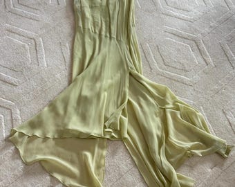 Vintage Alberta Ferretti Silk Chiffon Hi Low Panel Dress Y2K Couture