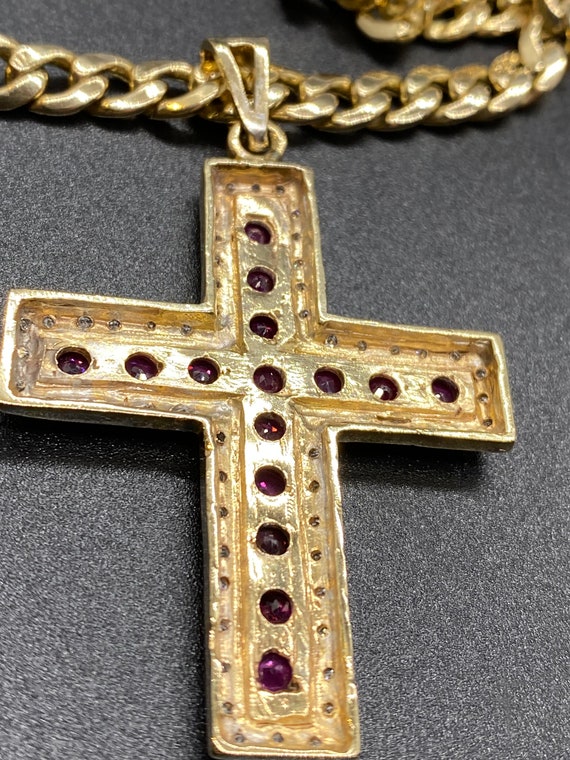 14K Yellow Gold Diamond & Ruby Cross - image 8