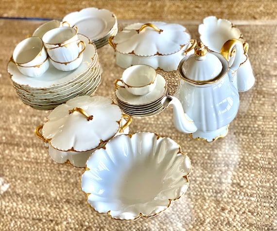 Haviland and Co Limoges France White and Gold Drip Embossed Set - Etsy