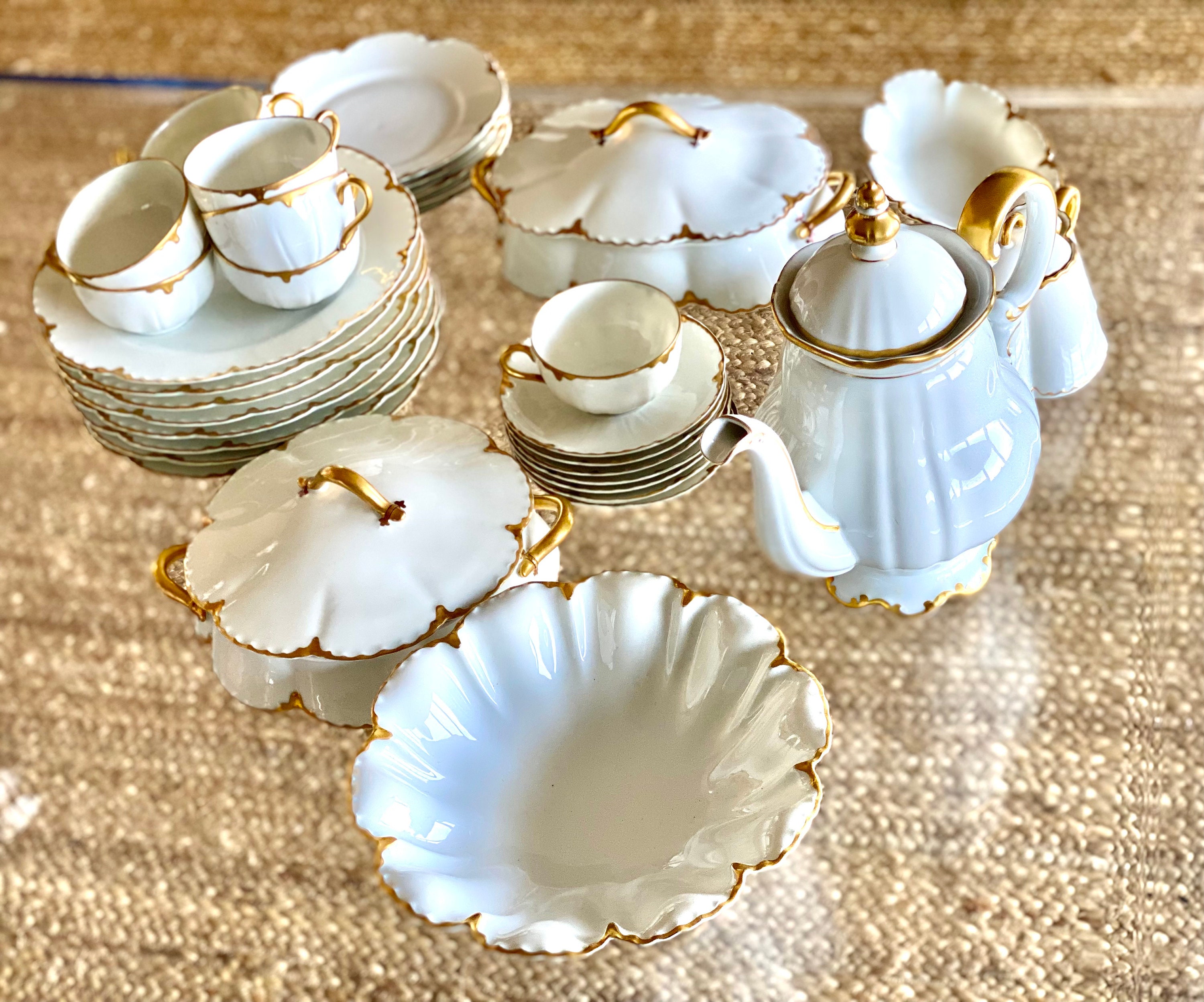 Haviland and Co Limoges France White and Gold Set - Etsy