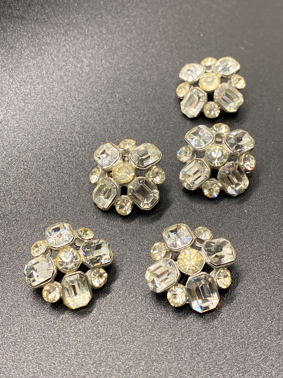 Vintage Clear Rhinestone Buttons Set of 5 - Etsy