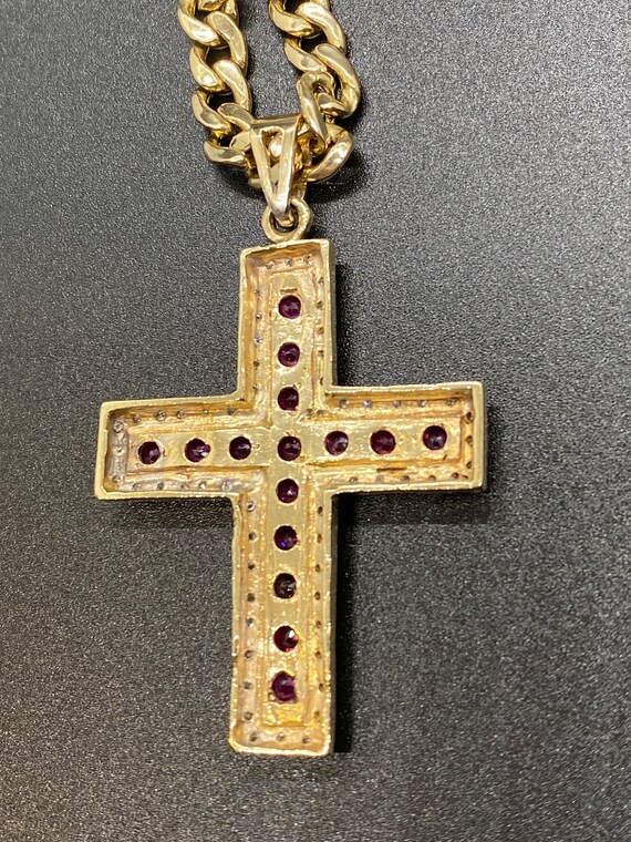 14K Yellow Gold Diamond & Ruby Cross - image 6