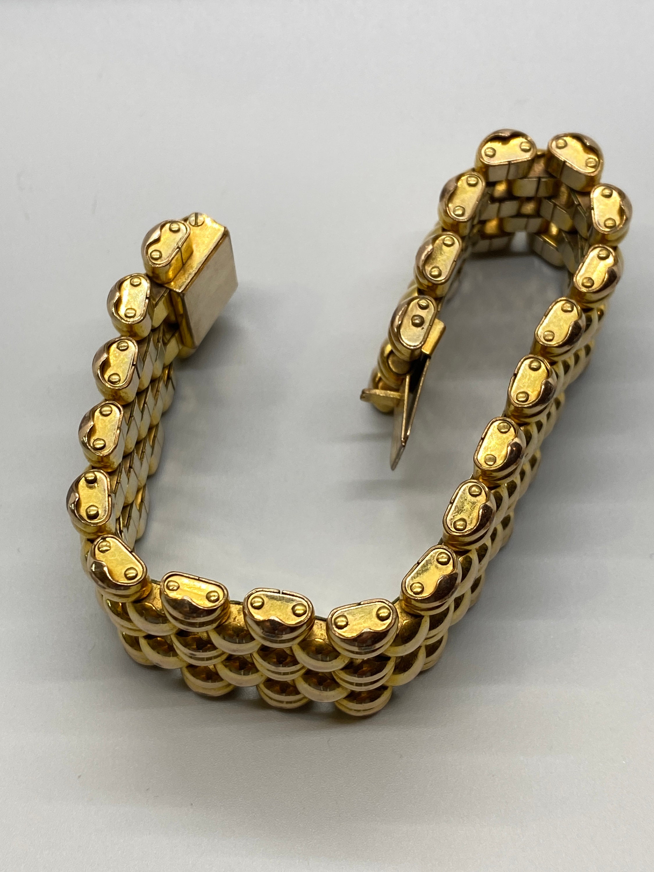 5 Row Panther Link Bracelet 1940's Swiss Plaque ORL 20 Microns
