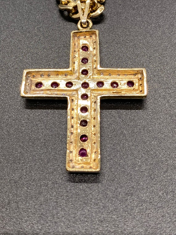 14K Yellow Gold Diamond & Ruby Cross - image 7