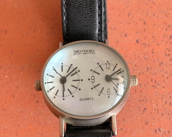 Vintage Dual Time Sentinel America Bauhaus Dome Bubble Watch