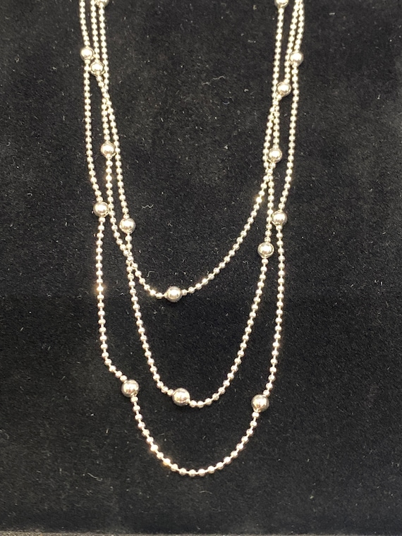 Multi Strand Silver Beaded layer Necklace ITALY 92