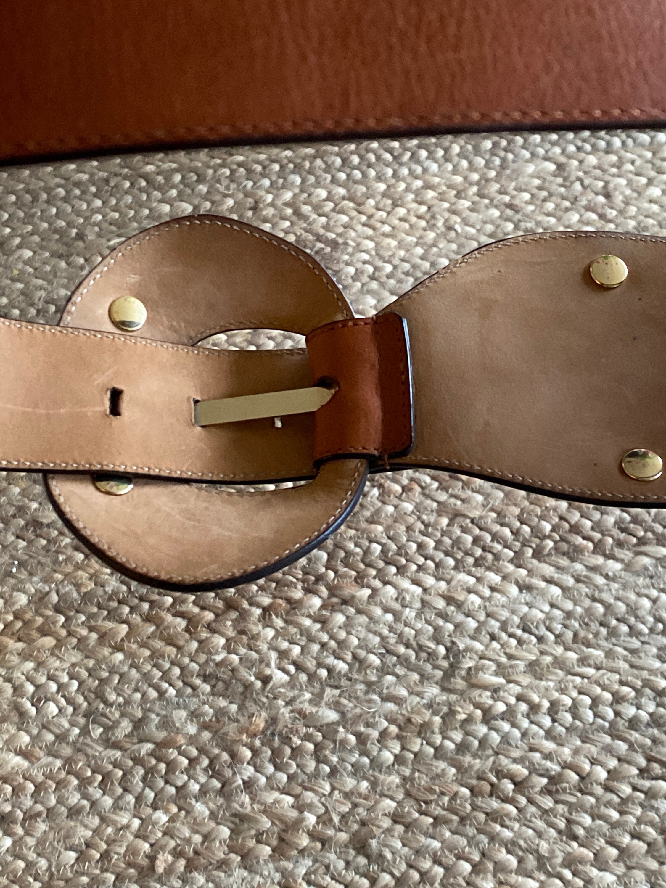 Vintage Roberto Cavalli Brown Leather Circle Buckle Runway Belt Vintage Roberto Cavalli Belt: Tan Leather With Silver Double  main image 4