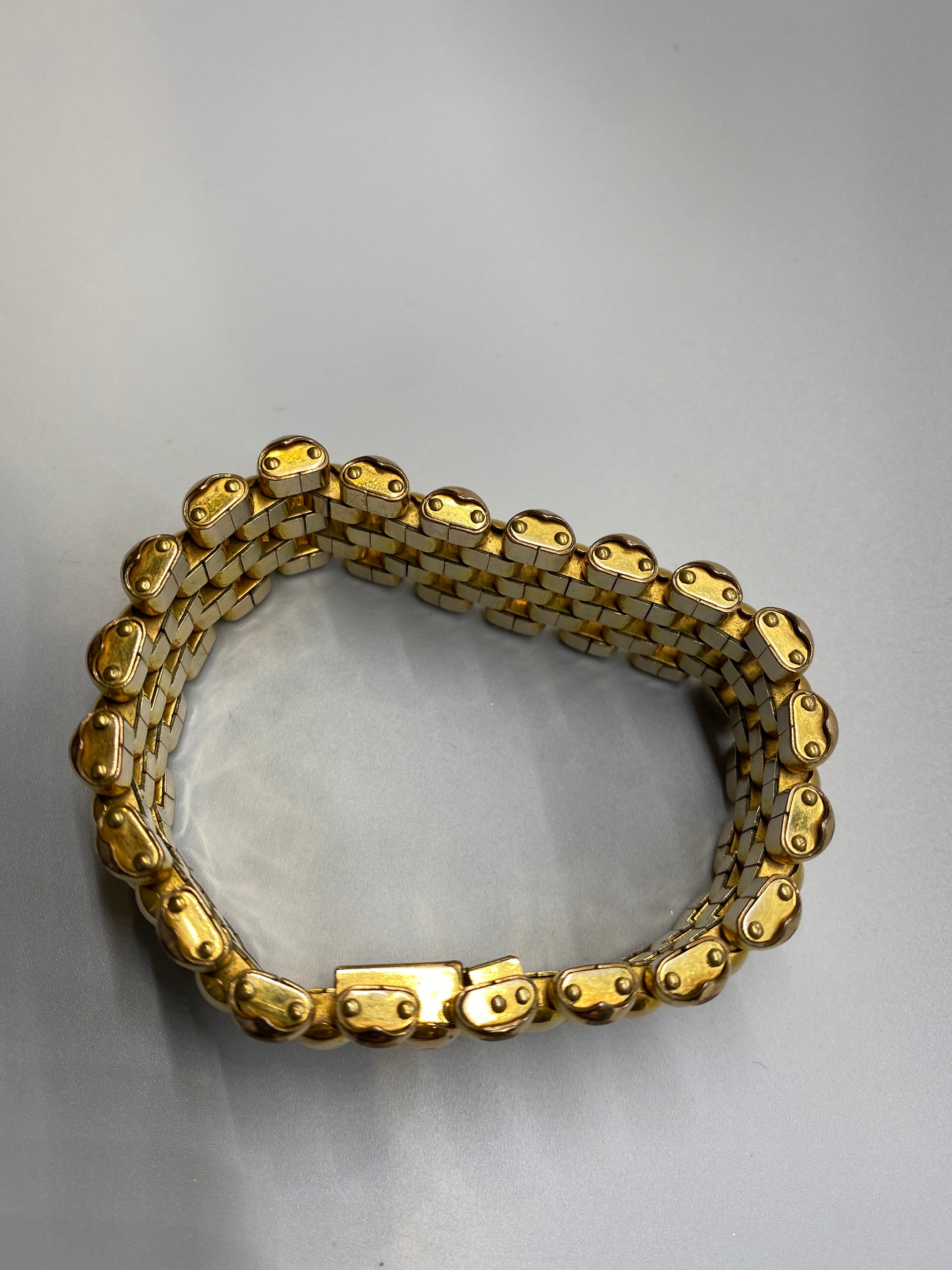 5 Row Panther Link Bracelet 1940's Swiss Plaque ORL 20 Microns