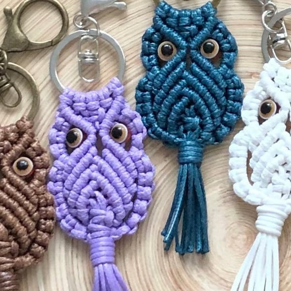 porte-clés ciré hibou macramé, perle mauvais œil, charme animal, accessoires de charmes de sac, porte-clés hibou, accessoires de voiture, cadeaux porte-clés,