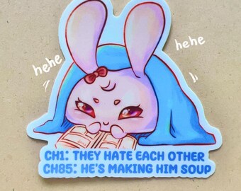 BL fujoshi manhwa sticker: cute pink bunny girly waterproof vinyl sticker for laptop waterbottle