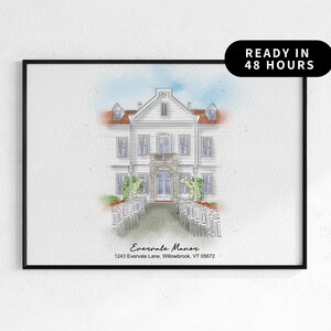Minimalist Wedding Venue Watercolor, Custom Wedding Illustration, Personalized Wedding Sketch, Hand-Painted Venue Art, Wedding Ivitation