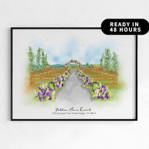 Custom Watercolor Wedding Venue Portrait, Personalized Wedding Art, Hand-Painted Venue Illustration, Wedding Keepsake Gift, Minimalist Art