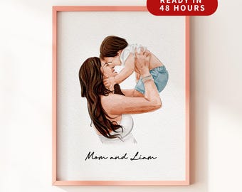Hand Painted Mom and Baby Portrait, Custom Watercolor Family Art, Gift for Mom, Mother’s Day Keepsake, Mom and Child Drawing