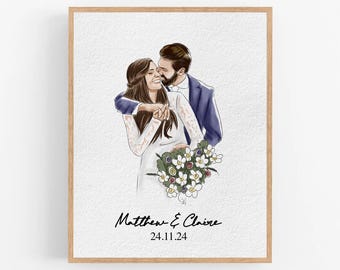 Personalised Watercolour Portrait, Anniversary Present, Wedding Portrait, Painting from Photo, Wife Husband Gift, Valentines Day Gift