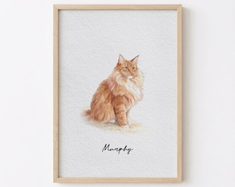 Custom Watercolor Cat Portrait, Pet Memorial Art, Personalized Cat Painting, Pet Keepsake Gift, Hand Drawn Watercolor Sketch from Photo