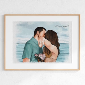 Couple Engagement Portrait from Photo, Watercolor Proposal Gift, Custom Anniversary Present for Him, Minimal Proposal Painting from Photo