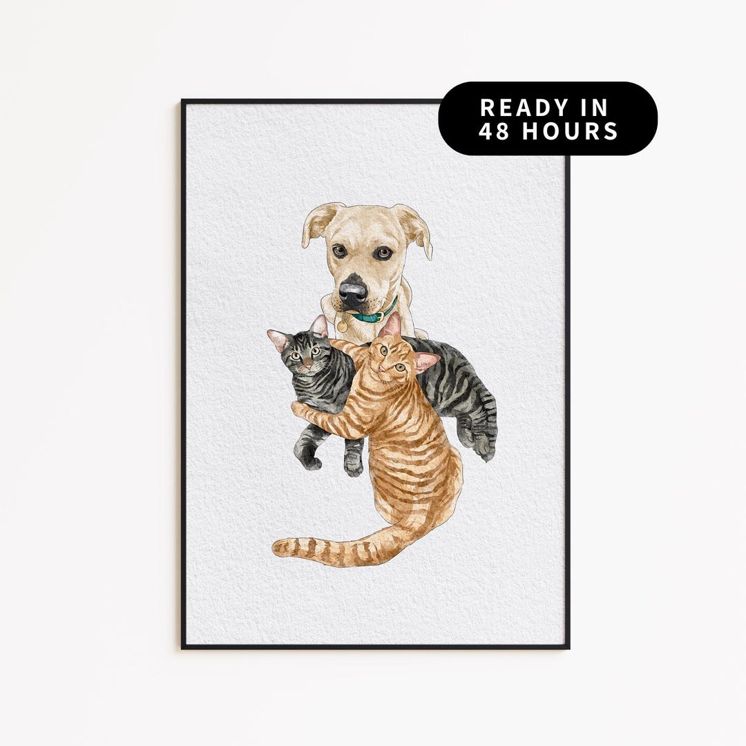 Custom Watercolor Pet Portrait From Photo, Dog and Cat Art ...
