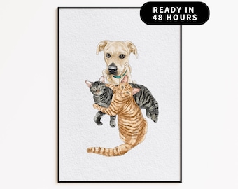 Custom Watercolor Pet Portrait from Photo, Dog and Cat Art, Personalized Pet Painting Gift, Hand-Painted Pet Keepsake for Pet Lovers